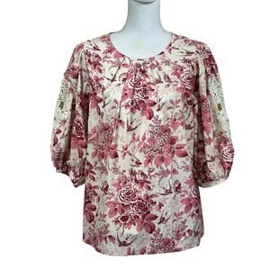 Umgee pink/white top, soft girl, bohemian, romantic, Toile,‎ French countryside